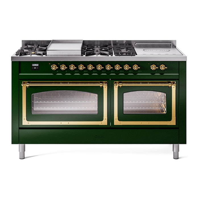 ILVE Nostalgie II Noblesse 60" Dual Fuel Range with 7 Sealed Burners + Griddle + French Top with Triple Glass Door - UN60FSNMP