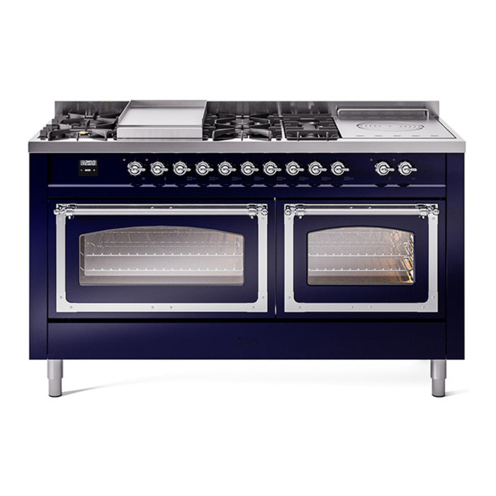 ILVE Nostalgie II Noblesse 60" Dual Fuel Range with 7 Sealed Burners + Griddle + French Top with Triple Glass Door - UN60FSNMP