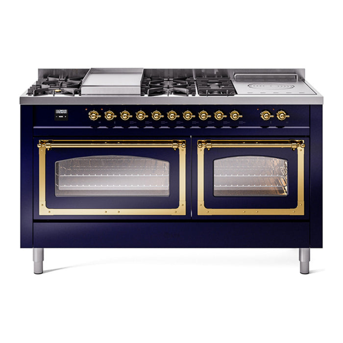 ILVE Nostalgie II Noblesse 60" Dual Fuel Range with 7 Sealed Burners + Griddle + French Top with Triple Glass Door - UN60FSNMP
