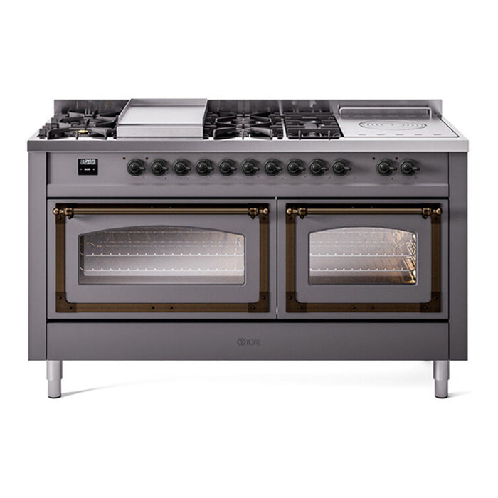 ILVE Nostalgie II Noblesse 60" Dual Fuel Range with 7 Sealed Burners + Griddle + French Top with Triple Glass Door - UN60FSNMP