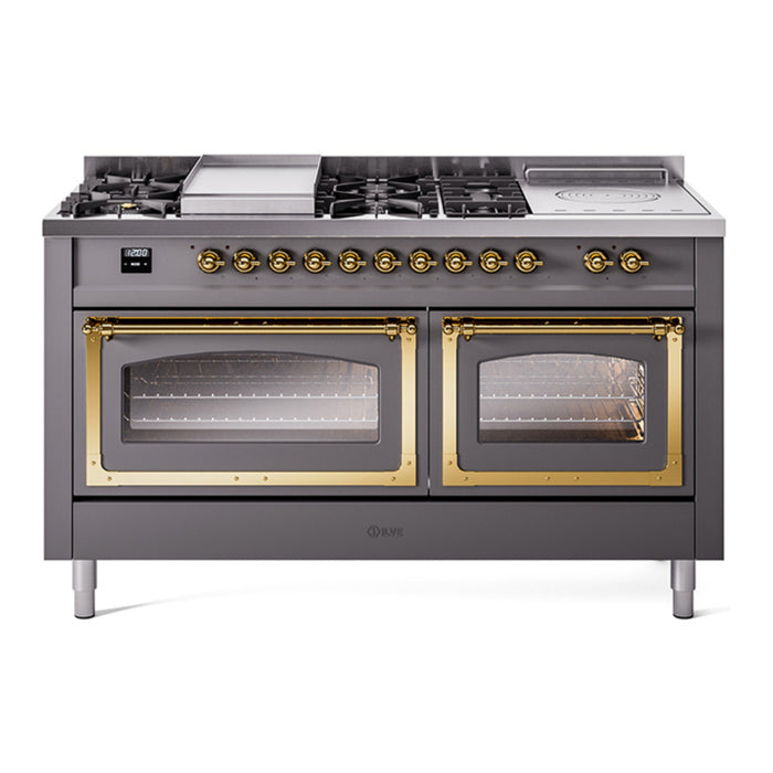 ILVE Nostalgie II Noblesse 60" Dual Fuel Range with 7 Sealed Burners + Griddle + French Top with Triple Glass Door - UN60FSNMP