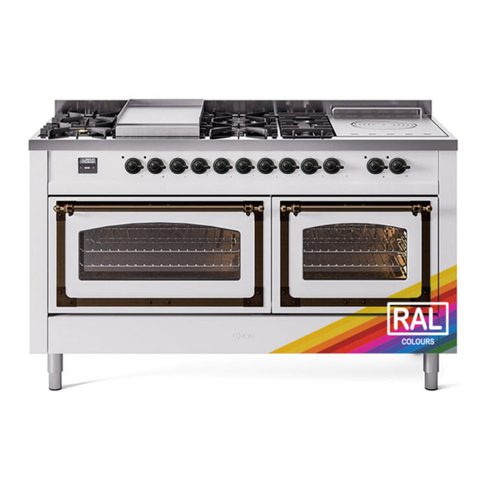 ILVE Nostalgie II Noblesse 60" Dual Fuel Range with 7 Sealed Burners + Griddle + French Top with Triple Glass Door - UN60FSNMP