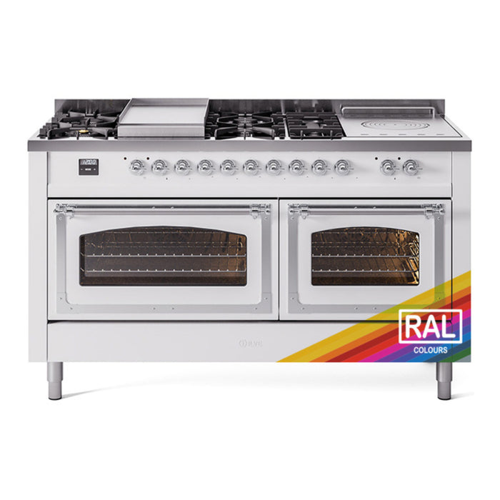 ILVE Nostalgie II Noblesse 60" Dual Fuel Range with 7 Sealed Burners + Griddle + French Top with Triple Glass Door - UN60FSNMP
