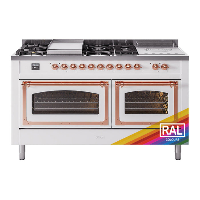 ILVE Nostalgie II Noblesse 60" Dual Fuel Range with 7 Sealed Burners + Griddle + French Top with Triple Glass Door - UN60FSNMP