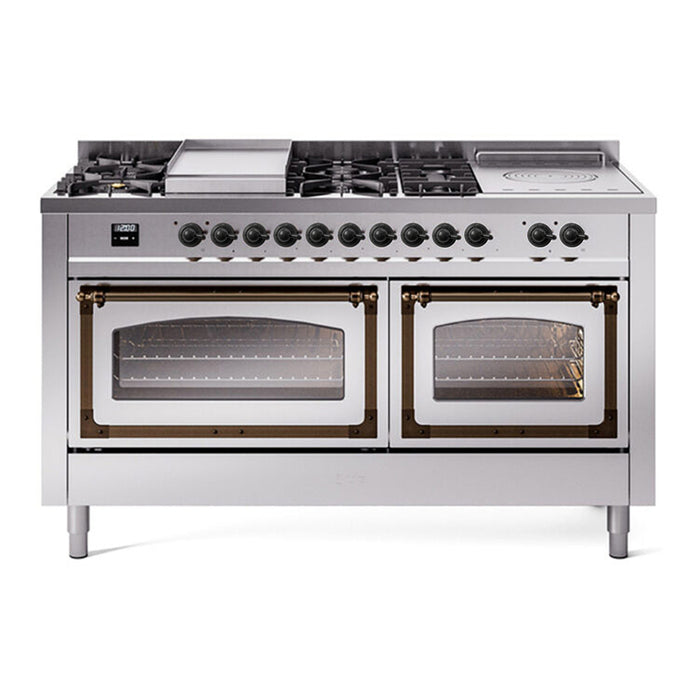 ILVE Nostalgie II Noblesse 60" Dual Fuel Range with 7 Sealed Burners + Griddle + French Top with Triple Glass Door - UN60FSNMP