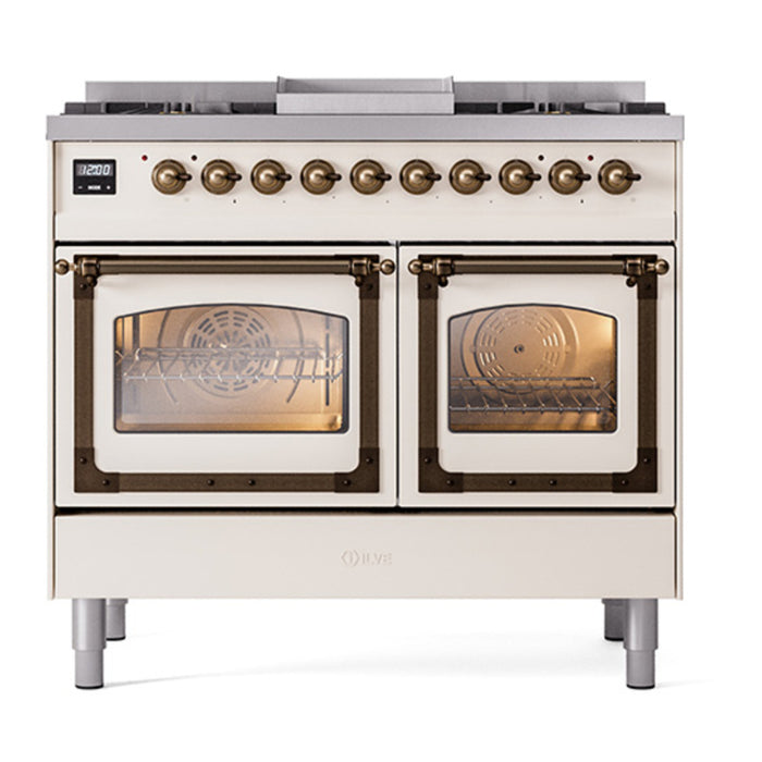 ILVE Nostalgie II Noblesse 40" Dual Fuel Freestanding Range with 9 Sealed Burners + Griddle Triple Glass Door - UND40FNMP