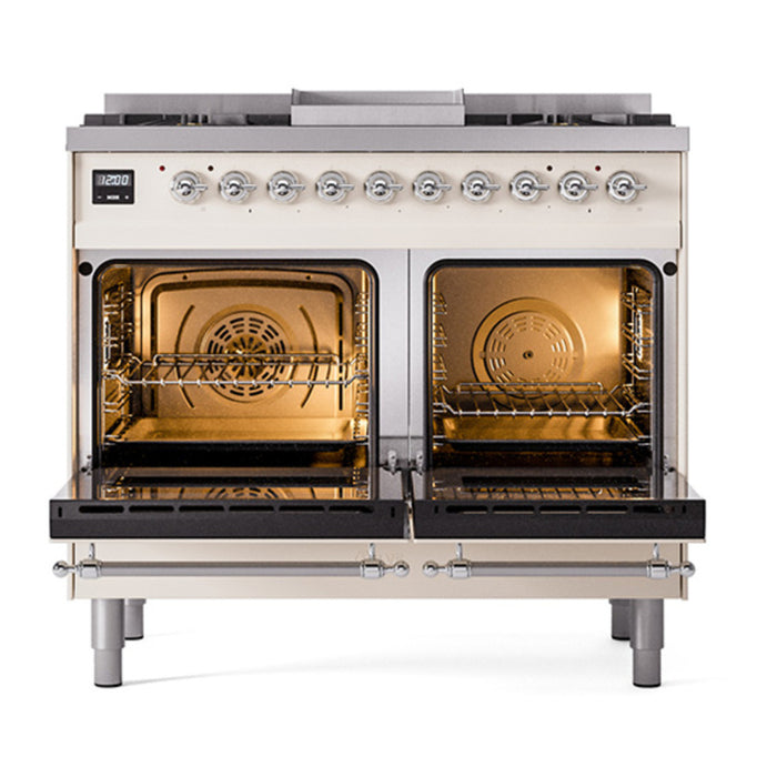 ILVE Nostalgie II Noblesse 40" Dual Fuel Freestanding Range with 9 Sealed Burners + Griddle Triple Glass Door - UND40FNMP