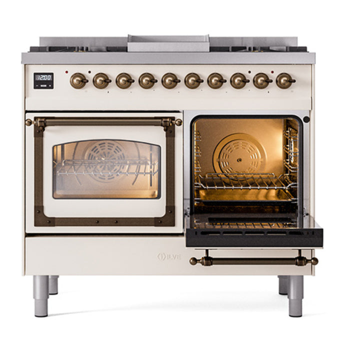 ILVE Nostalgie II Noblesse 40" Dual Fuel Freestanding Range with 9 Sealed Burners + Griddle Triple Glass Door - UND40FNMP