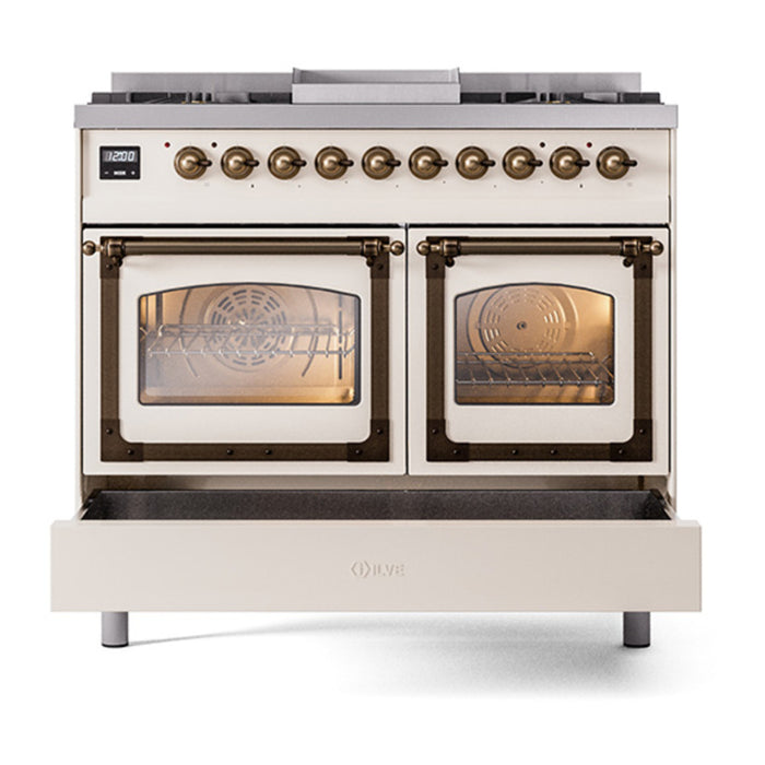 ILVE Nostalgie II Noblesse 40" Dual Fuel Freestanding Range with 9 Sealed Burners + Griddle Triple Glass Door - UND40FNMP