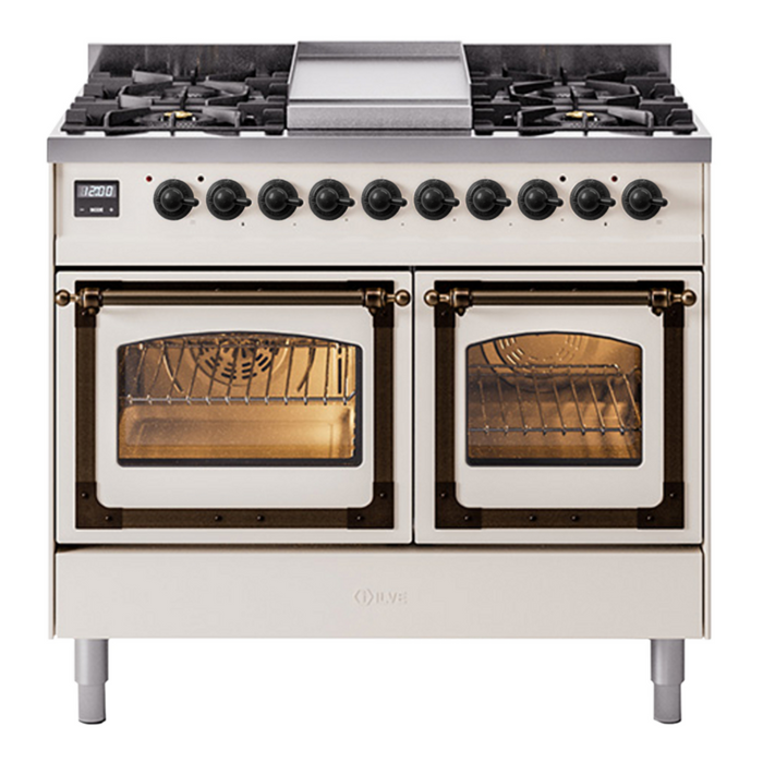 ILVE Nostalgie II Noblesse 40" Dual Fuel Freestanding Range with 9 Sealed Burners + Griddle Triple Glass Door - UND40FNMP