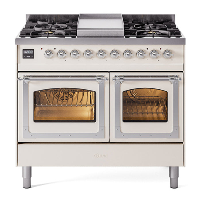 ILVE Nostalgie II Noblesse 40" Dual Fuel Freestanding Range with 9 Sealed Burners + Griddle Triple Glass Door - UND40FNMP