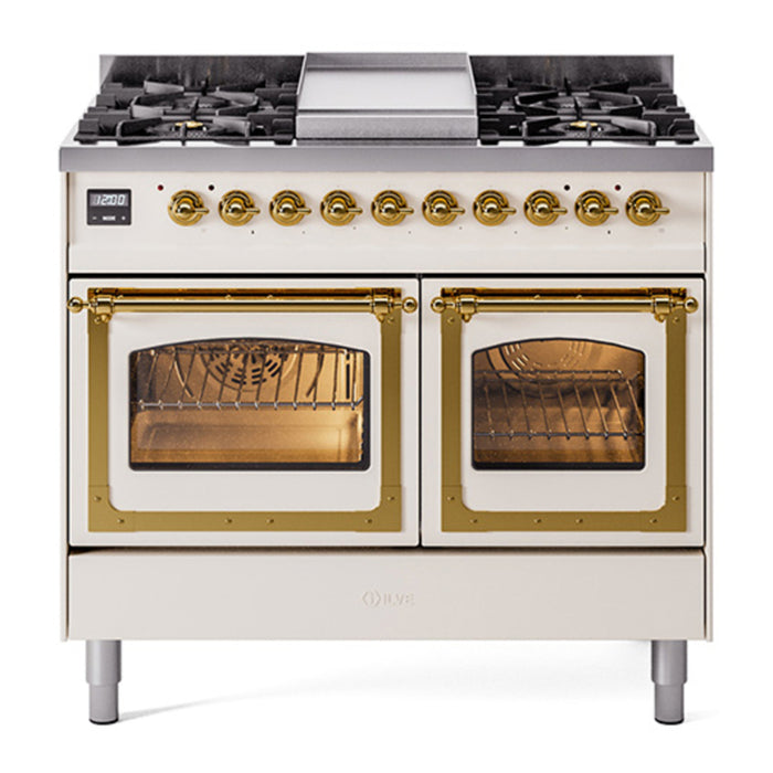 ILVE Nostalgie II Noblesse 40" Dual Fuel Freestanding Range with 9 Sealed Burners + Griddle Triple Glass Door - UND40FNMP