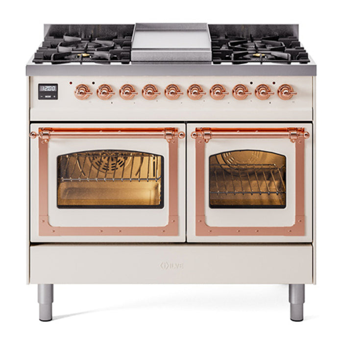 ILVE Nostalgie II Noblesse 40" Dual Fuel Freestanding Range with 9 Sealed Burners + Griddle Triple Glass Door - UND40FNMP
