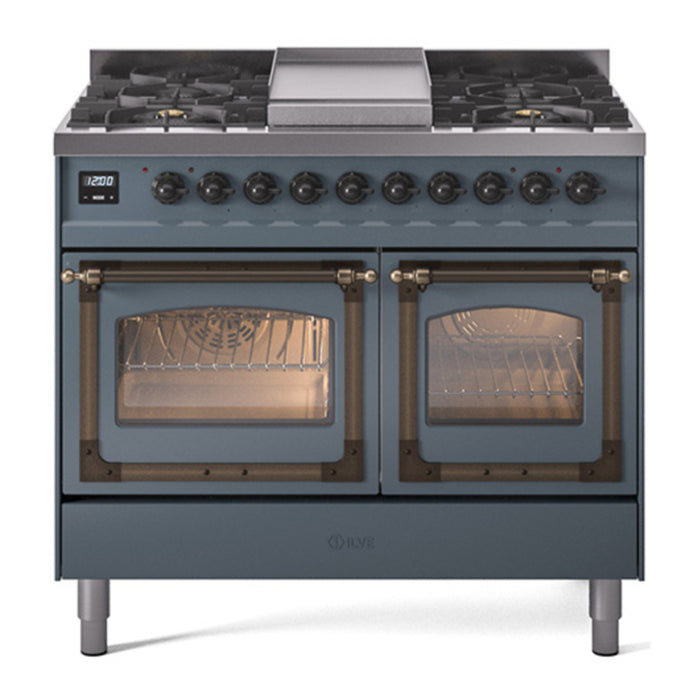 ILVE Nostalgie II Noblesse 40" Dual Fuel Freestanding Range with 9 Sealed Burners + Griddle Triple Glass Door - UND40FNMP