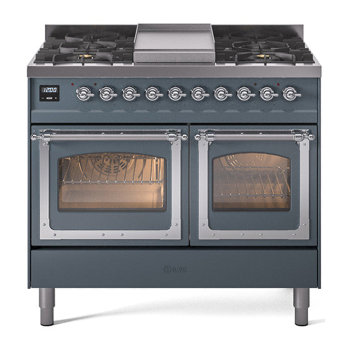 ILVE Nostalgie II Noblesse 40" Dual Fuel Freestanding Range with 9 Sealed Burners + Griddle Triple Glass Door - UND40FNMP
