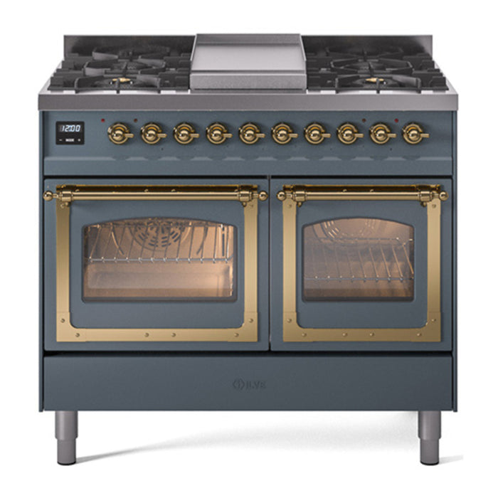 ILVE Nostalgie II Noblesse 40" Dual Fuel Freestanding Range with 9 Sealed Burners + Griddle Triple Glass Door - UND40FNMP
