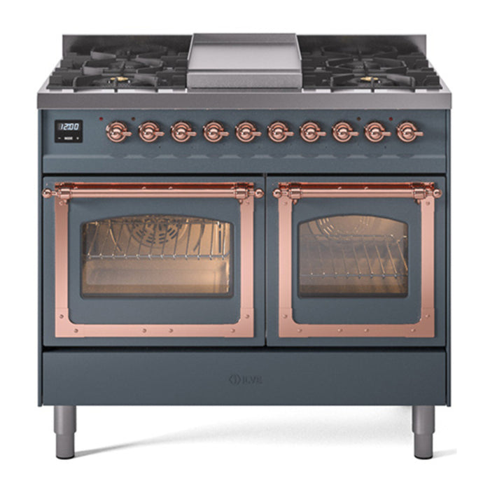 ILVE Nostalgie II Noblesse 40" Dual Fuel Freestanding Range with 9 Sealed Burners + Griddle Triple Glass Door - UND40FNMP