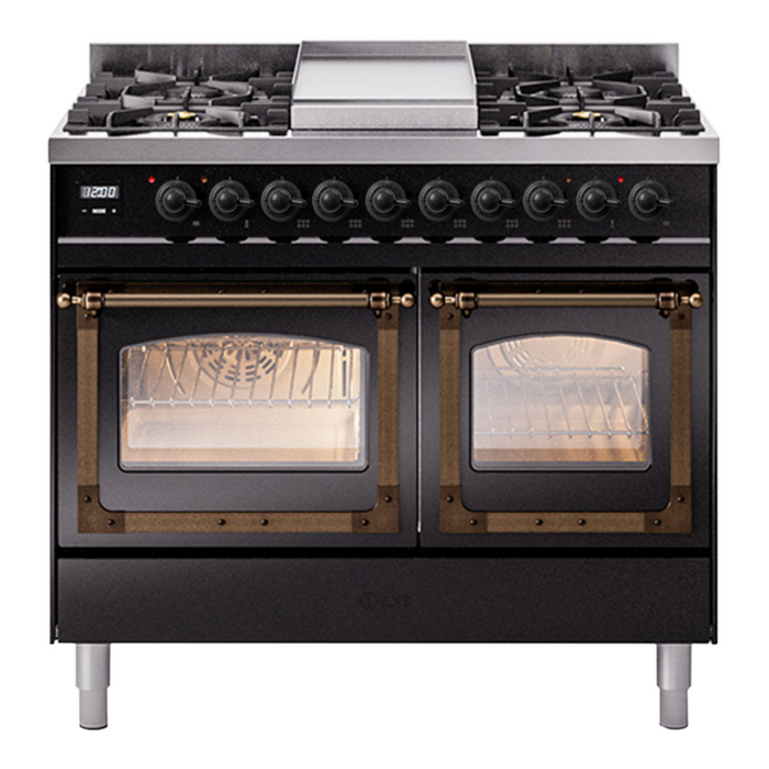 ILVE Nostalgie II Noblesse 40" Dual Fuel Freestanding Range with 9 Sealed Burners + Griddle Triple Glass Door - UND40FNMP