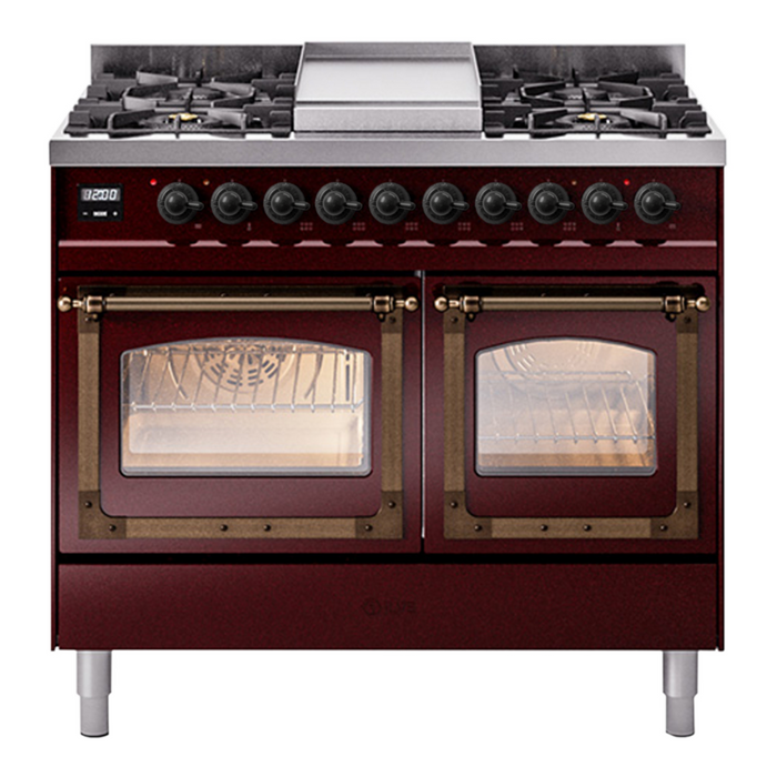 ILVE Nostalgie II Noblesse 40" Dual Fuel Freestanding Range with 9 Sealed Burners + Griddle Triple Glass Door - UND40FNMP