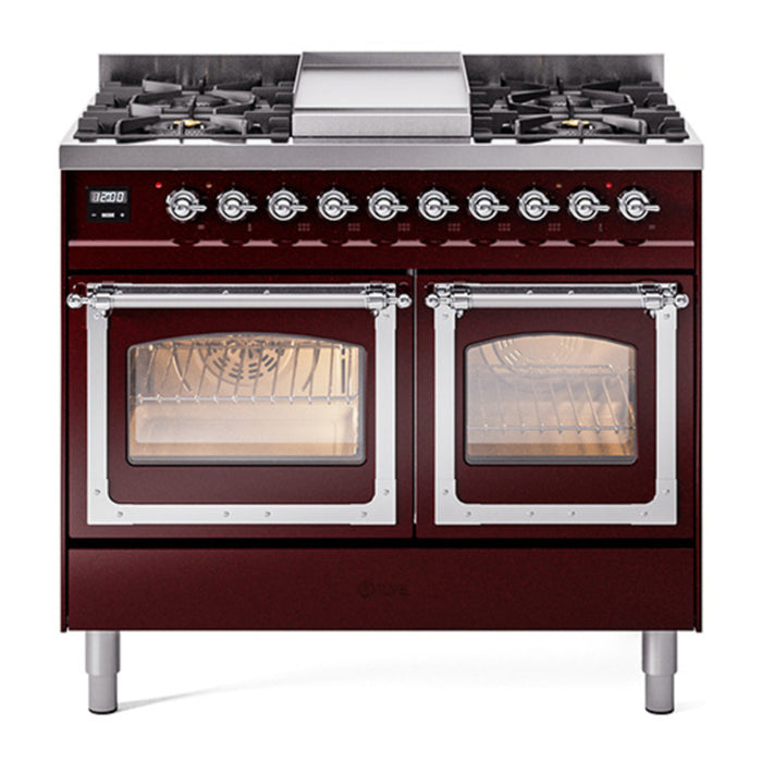 ILVE Nostalgie II Noblesse 40" Dual Fuel Freestanding Range with 9 Sealed Burners + Griddle Triple Glass Door - UND40FNMP