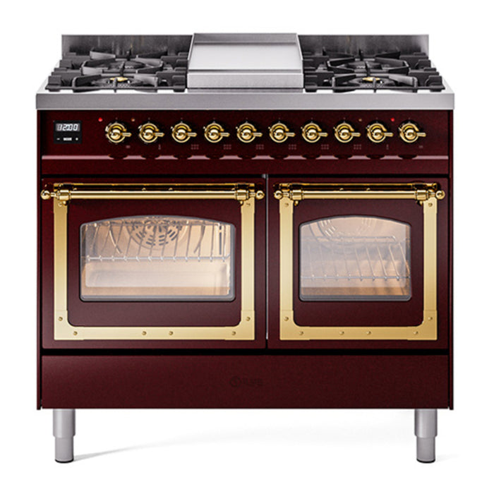 ILVE Nostalgie II Noblesse 40" Dual Fuel Freestanding Range with 9 Sealed Burners + Griddle Triple Glass Door - UND40FNMP