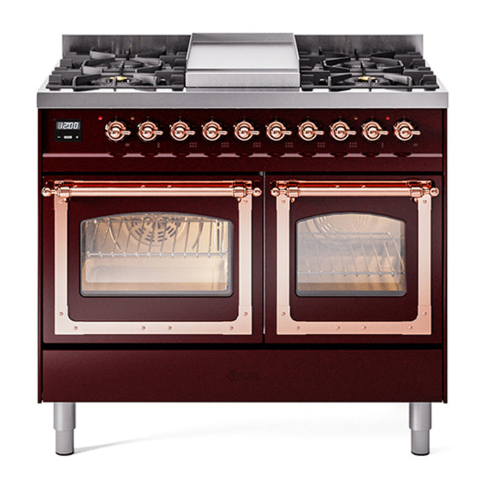 ILVE Nostalgie II Noblesse 40" Dual Fuel Freestanding Range with 9 Sealed Burners + Griddle Triple Glass Door - UND40FNMP