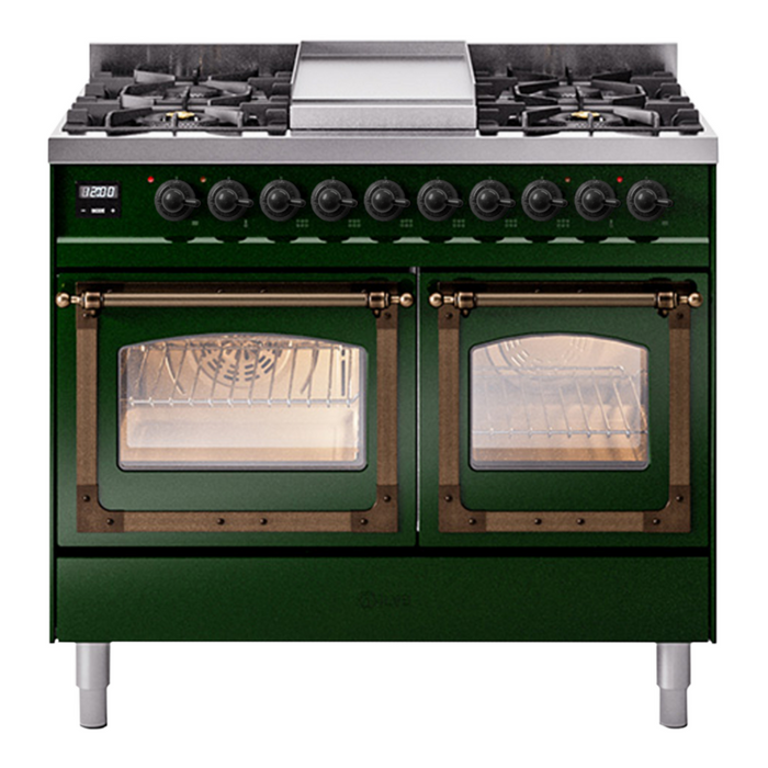 ILVE Nostalgie II Noblesse 40" Dual Fuel Freestanding Range with 9 Sealed Burners + Griddle Triple Glass Door - UND40FNMP