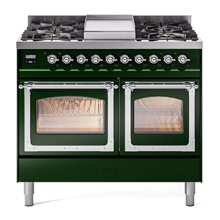ILVE Nostalgie II Noblesse 40" Dual Fuel Freestanding Range with 9 Sealed Burners + Griddle Triple Glass Door - UND40FNMP