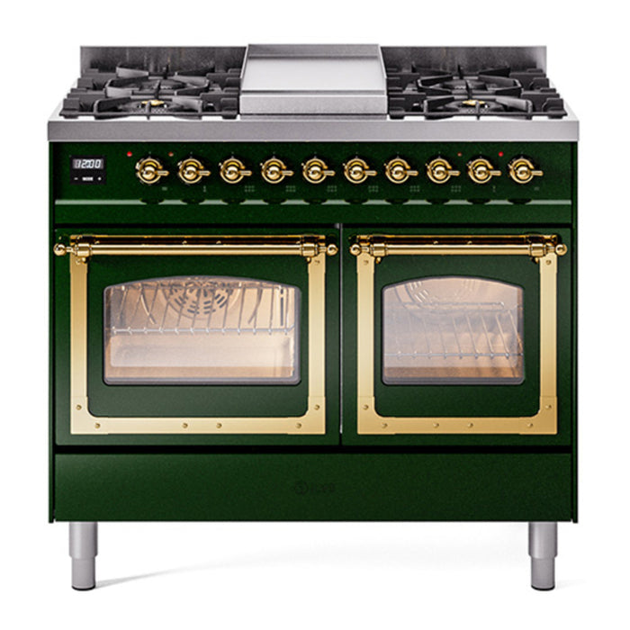 ILVE Nostalgie II Noblesse 40" Dual Fuel Freestanding Range with 9 Sealed Burners + Griddle Triple Glass Door - UND40FNMP