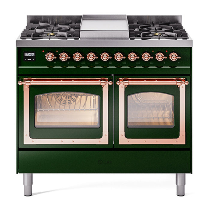 ILVE Nostalgie II Noblesse 40" Dual Fuel Freestanding Range with 9 Sealed Burners + Griddle Triple Glass Door - UND40FNMP