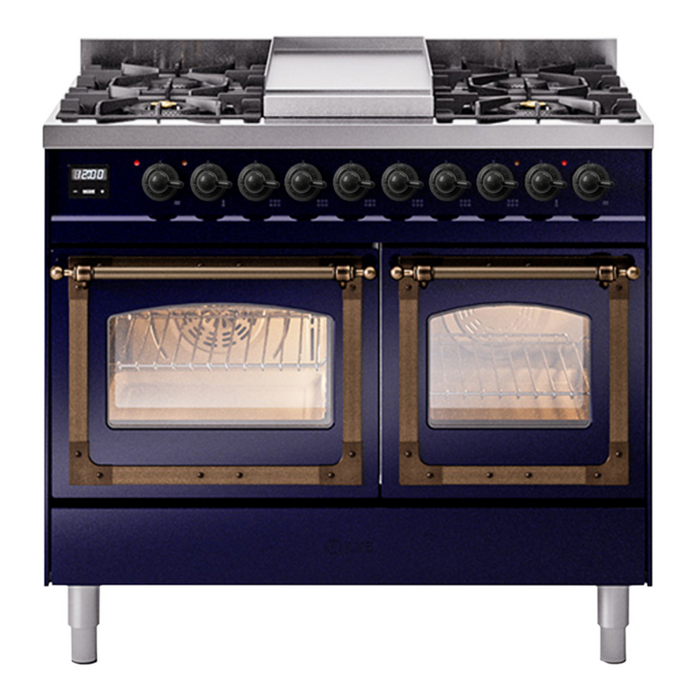 ILVE Nostalgie II Noblesse 40" Dual Fuel Freestanding Range with 9 Sealed Burners + Griddle Triple Glass Door - UND40FNMP