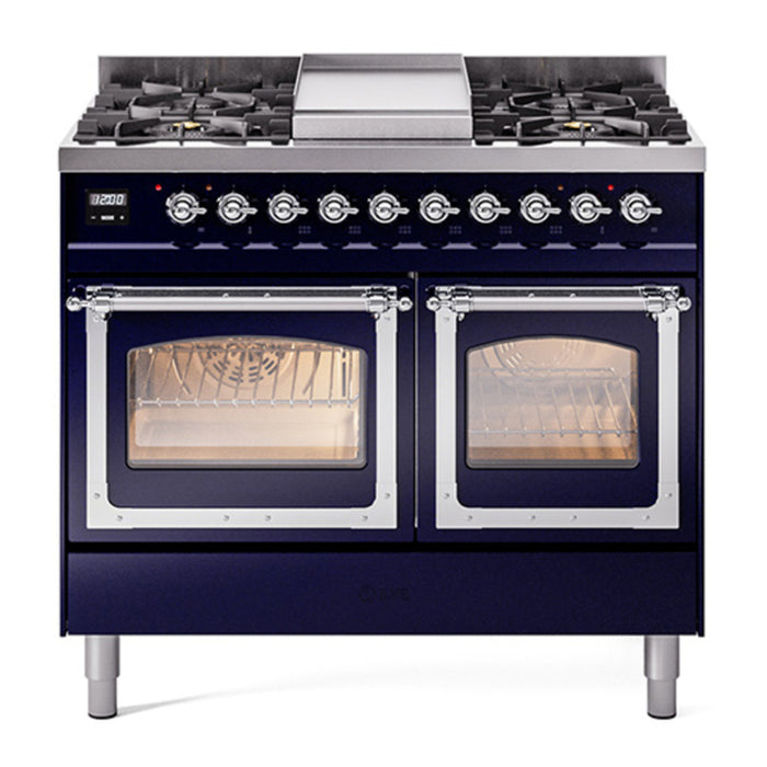 ILVE Nostalgie II Noblesse 40" Dual Fuel Freestanding Range with 9 Sealed Burners + Griddle Triple Glass Door - UND40FNMP