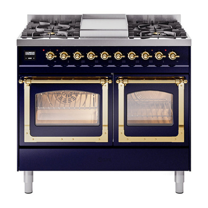 ILVE Nostalgie II Noblesse 40" Dual Fuel Freestanding Range with 9 Sealed Burners + Griddle Triple Glass Door - UND40FNMP