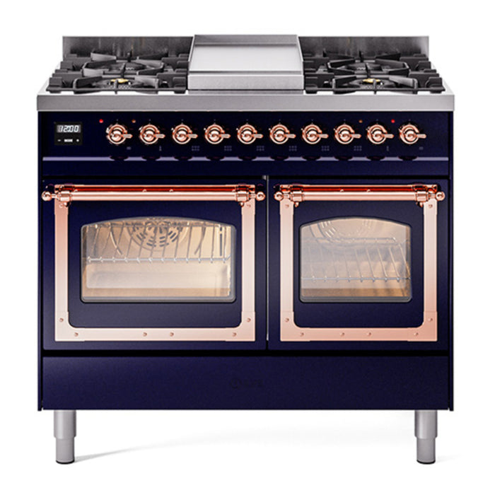 ILVE Nostalgie II Noblesse 40" Dual Fuel Freestanding Range with 9 Sealed Burners + Griddle Triple Glass Door - UND40FNMP