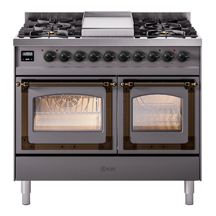 ILVE Nostalgie II Noblesse 40" Dual Fuel Freestanding Range with 9 Sealed Burners + Griddle Triple Glass Door - UND40FNMP