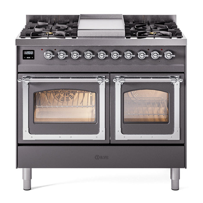 ILVE Nostalgie II Noblesse 40" Dual Fuel Freestanding Range with 9 Sealed Burners + Griddle Triple Glass Door - UND40FNMP