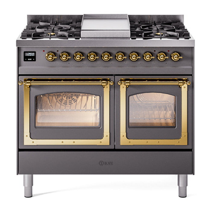 ILVE Nostalgie II Noblesse 40" Dual Fuel Freestanding Range with 9 Sealed Burners + Griddle Triple Glass Door - UND40FNMP
