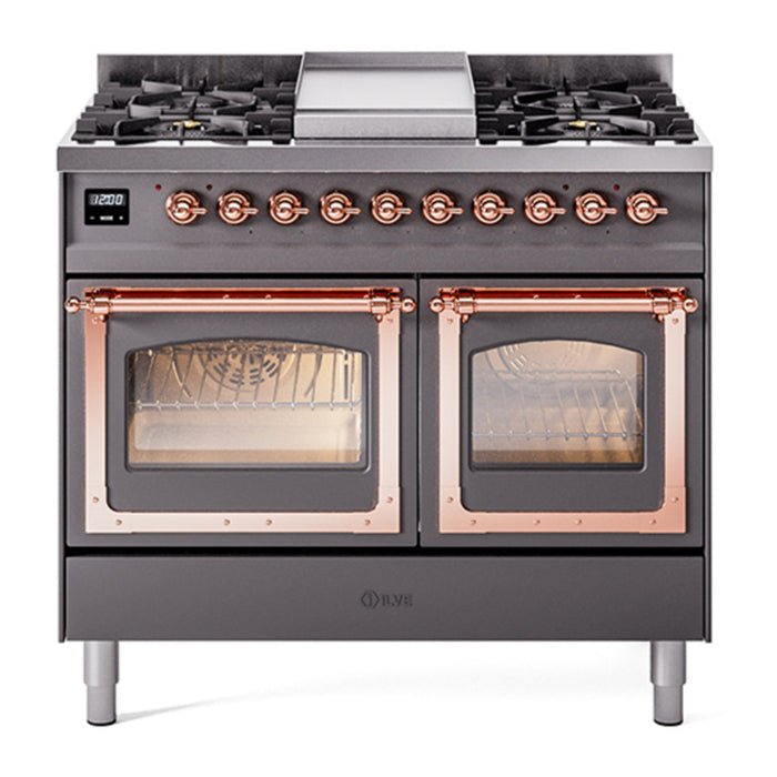 ILVE Nostalgie II Noblesse 40" Dual Fuel Freestanding Range with 9 Sealed Burners + Griddle Triple Glass Door - UND40FNMP