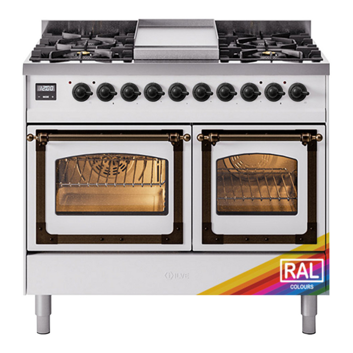 ILVE Nostalgie II Noblesse 40" Dual Fuel Freestanding Range with 9 Sealed Burners + Griddle Triple Glass Door - UND40FNMP