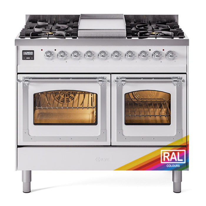 ILVE Nostalgie II Noblesse 40" Dual Fuel Freestanding Range with 9 Sealed Burners + Griddle Triple Glass Door - UND40FNMP