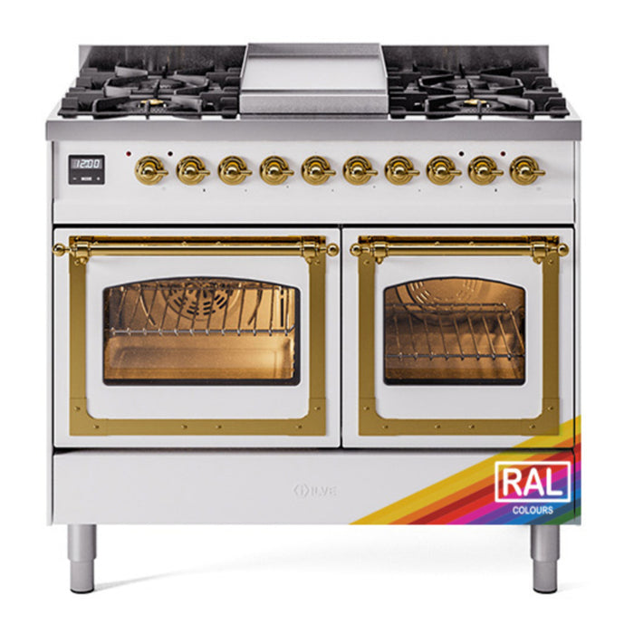 ILVE Nostalgie II Noblesse 40" Dual Fuel Freestanding Range with 9 Sealed Burners + Griddle Triple Glass Door - UND40FNMP