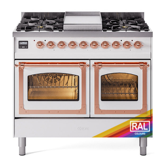 ILVE Nostalgie II Noblesse 40" Dual Fuel Freestanding Range with 9 Sealed Burners + Griddle Triple Glass Door - UND40FNMP