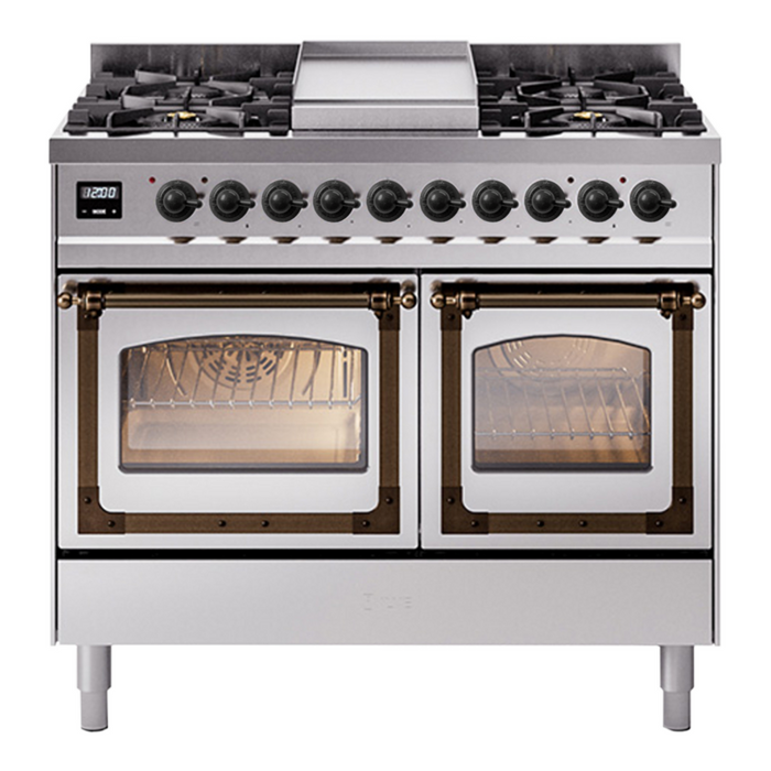 ILVE Nostalgie II Noblesse 40" Dual Fuel Freestanding Range with 9 Sealed Burners + Griddle Triple Glass Door - UND40FNMP