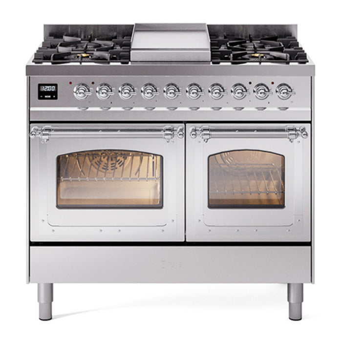 ILVE Nostalgie II Noblesse 40" Dual Fuel Freestanding Range with 9 Sealed Burners + Griddle Triple Glass Door - UND40FNMP