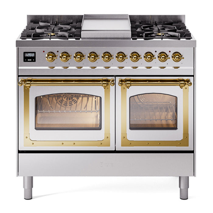 ILVE Nostalgie II Noblesse 40" Dual Fuel Freestanding Range with 9 Sealed Burners + Griddle Triple Glass Door - UND40FNMP