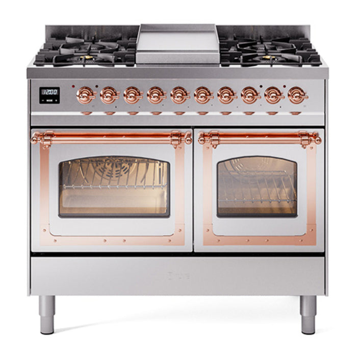 ILVE Nostalgie II Noblesse 40" Dual Fuel Freestanding Range with 9 Sealed Burners + Griddle Triple Glass Door - UND40FNMP