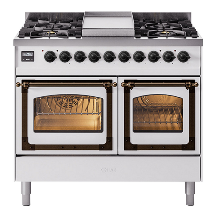 ILVE Nostalgie II Noblesse 40" Dual Fuel Freestanding Range with 9 Sealed Burners + Griddle Triple Glass Door - UND40FNMP