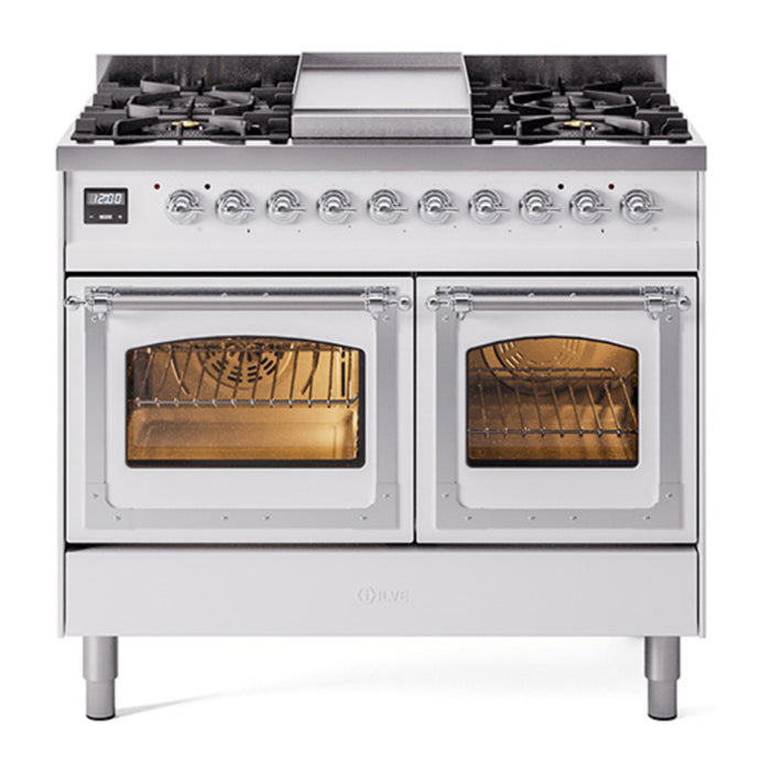 ILVE Nostalgie II Noblesse 40" Dual Fuel Freestanding Range with 9 Sealed Burners + Griddle Triple Glass Door - UND40FNMP