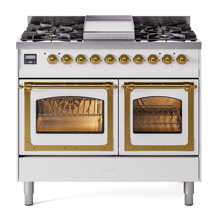 ILVE Nostalgie II Noblesse 40" Dual Fuel Freestanding Range with 9 Sealed Burners + Griddle Triple Glass Door - UND40FNMP