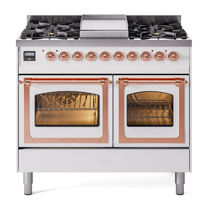 ILVE Nostalgie II Noblesse 40" Dual Fuel Freestanding Range with 9 Sealed Burners + Griddle Triple Glass Door - UND40FNMP